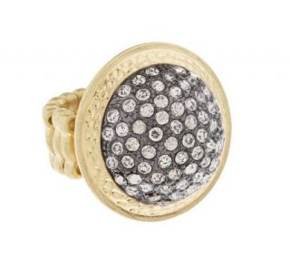Susan Graver Bold Pave Crystal Dome Two Tone Stretch Ring —