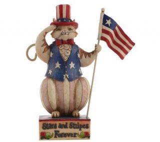 Jim Shore Heartwood Creek Patriotic Cat Holding Flag Figurine