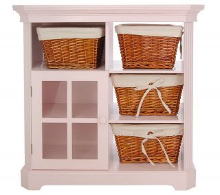 Cottage Style Wooden Cabinet with 4 Baskets and Storage —