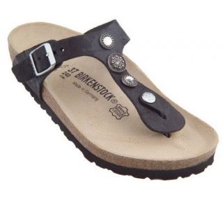 Birkenstock Distressed Leather Jeweled Thong Sandals —