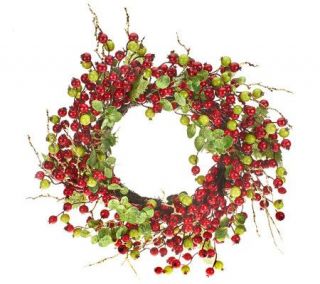 20 Red & Green Berry Wreath with Glitter Twigs by Valerie —