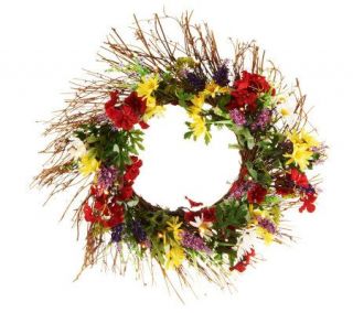 BethlehemLights BatteryOperated 20 Wildflower Wreath with LEDs & Timer 