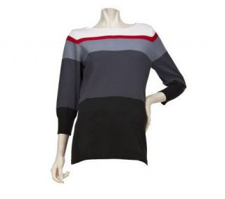 Bob Mackies Scoop Neck 3/4 Sleeve Colorblock Ombre Sweater   A222626