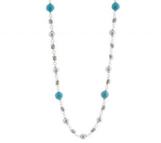   Dawkins Sterling Turquoise and Cultured Pearl 20 Necklace —