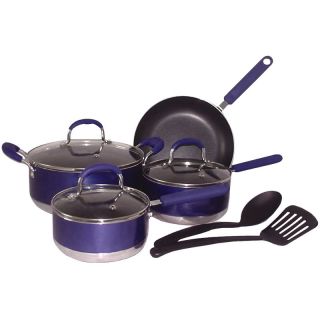 Concord 9 Pcs Nonstick Cookware Set Metallic Blue Pots