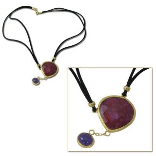 Franklin Mint Coralia Leets 17 Black Silk Necklace with Ruby Purple
