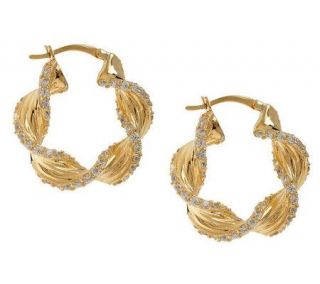 Diamonique Sterling or 14K Gold Clad Twisted Hoop Earrings —