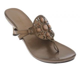 Andrew Geller Leather Beaded Thong Sandals —