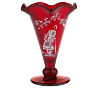 Fenton Art Glass Ruby Mary Gregory Vase —