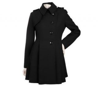 Centigrade Wool Blend Military Coat with Faux Leather Trim —