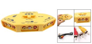 Yellow 3 Input 1 Output Composite AV Switch Selector w RCA Cable