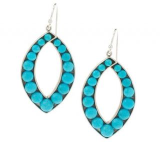 Turquoise Frontal Design Sterling Dangle Earrings —