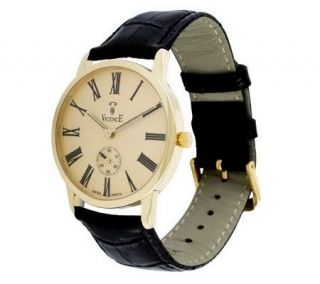 Vicence Polished Round Mens Case Watch, 14KGold —