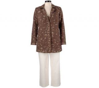 Susan Graver Linen Blend Allover Embroidered Jacket & Pants   A6924