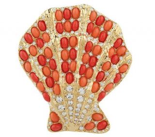 Kenneth Jay Lanes Shades of Coral Shell Brooch —