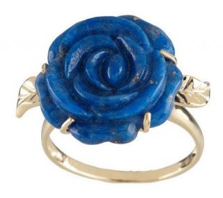 Carved Gemstone Rose Ring w/Dimensional Leaves &Diamond Accents, 14K 