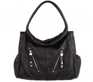 Makowsky Glove Leather Double Handle Tote With Pocket Detail