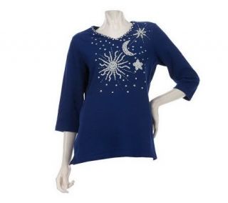 Quacker Factory Celestial Sparkle 3/4 Sleeve T shirt —