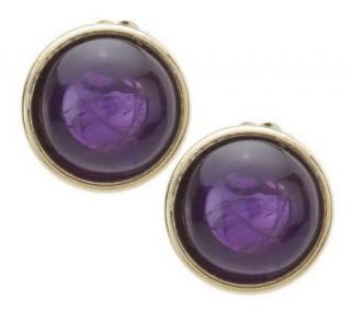 Boxed Round Gemstone Cabochon Stud Earrings 14K Gold —