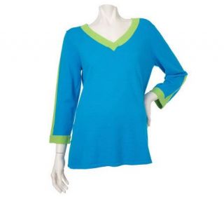 Linea by Louis DellOlio 3/4 Sleeve Tunic Sweater w/Contrast Band