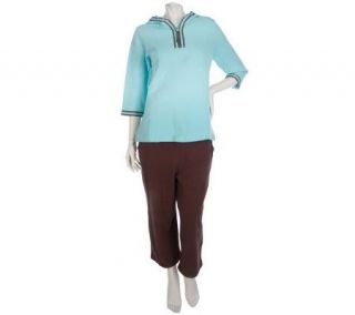 Sport Savvy French Terry 3/4 Sleeve Hooded Top and Crop Pant Set