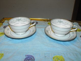 NORITAKE CHINA COLBURN DESIGN SET OF TWO TEA CUPS AND SAUCERS VERY