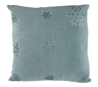 Brushed Velvet 18x18 Pillow w/ Embroidered Snowflakes with Beading