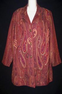 Coldwater Creek Long Tapistry Burgundy Red Plus Dress Formal Plus