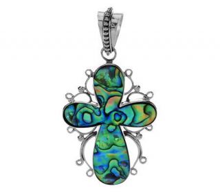 Artisan Crafted Sterling Abalone Cross Pendant —