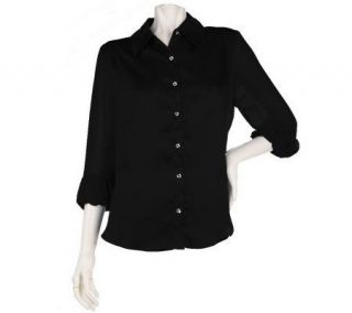 Susan Graver Charmeuse Blouse w/Sheer 3/4 Sleeves and Ruffle Cuffs