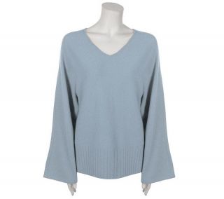 Precious Fibers 2 Ply Cashmere Dolman Sleeve V neck Sweater — 