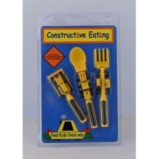Constructive Eating Pink Fork Spoon Pusher Set New