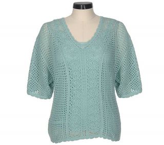 Modern Soul Crochet Kimono Sleeve V neck Sweater with Tank —