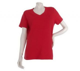 Denim & Co. Short Sleeve V neck T shirt with Pocket   A214533