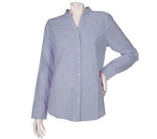 Denim & Co. Mandarin Collar Button Front Woven Shirt w/ Metallic 