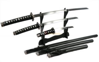 Pcs Classic Japanese Sword Set Katana Wakizashi Tanto Black Scabbard