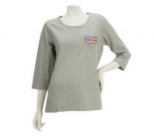 Quacker Factory 3/4 Sleeve Americana Heart Pocket T shirt —