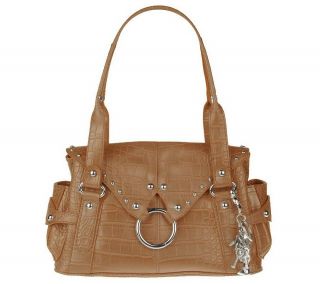 KathyVanZeeland Croco Style Embossed Flap Satchel w/ Ring Hardware