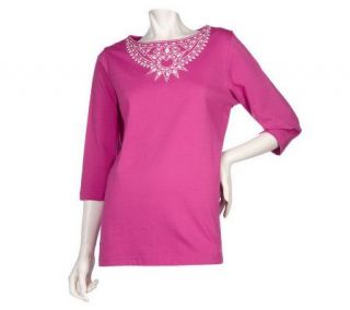 Bob Mackies Studded Necklace 3/4 Sleeve Pullover —