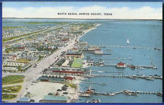 Corpus Christi Texas TX 1950s Aerial View of North Beach Vintage