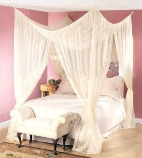 Dreamma 4 Post Bed Canopy Four Corner Mosquito Bug Net Queen King Size