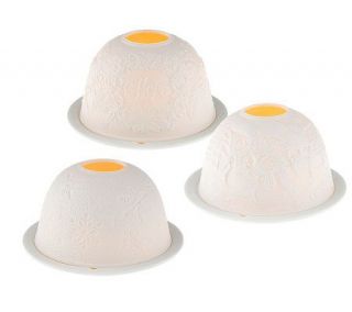 Set of 3 PorcelainGentle Glow Domes with Flameless Tealights