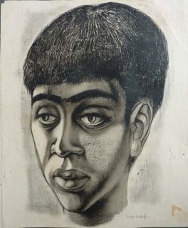 Conger Metcalf Iowa Artist African American Young Man Mixed Media 1941
