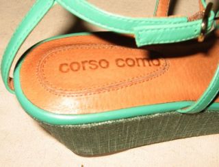 corso como green leather w linen wedge shoes sz 6