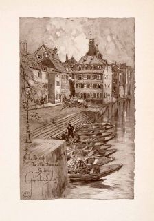 1918 Print George Wharton Edwards Strasbourg Petite France Dock Boats