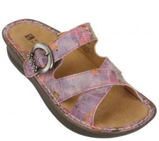 White Mountain Leather Cross Strap Sandals with Adj. Buckle — 