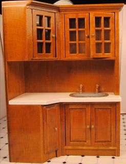 Dollhouse Furniture Mahogany Kitchen Corner Cabinet With Sink
