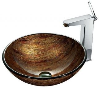 Vigo Amber Sunset Vessel Sink in Multicolor with Chrome Faucet