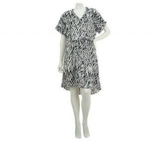 LOGO by Lori Goldstein Kimono Sleeve Printed Dress w/High Low Hem 