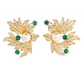 Jacqueline Kennedy Simulated Pearl & Crystal Floral Earrings